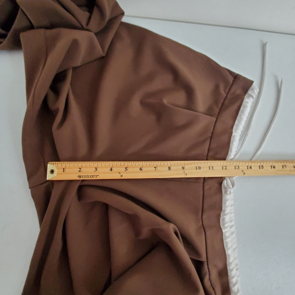 Zara Wide Leg Hi-Rise Pants Size XL Brown Satin Effect Waistband Trousers Casual - Picture 7 of 13